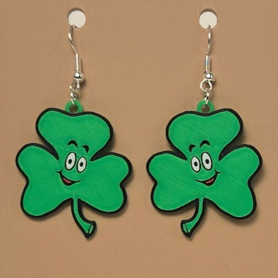 Boucle d'oreille en forme de trèfle 3 feuilles imprimée en 3D avec crochet hypoallergénique sans nickel